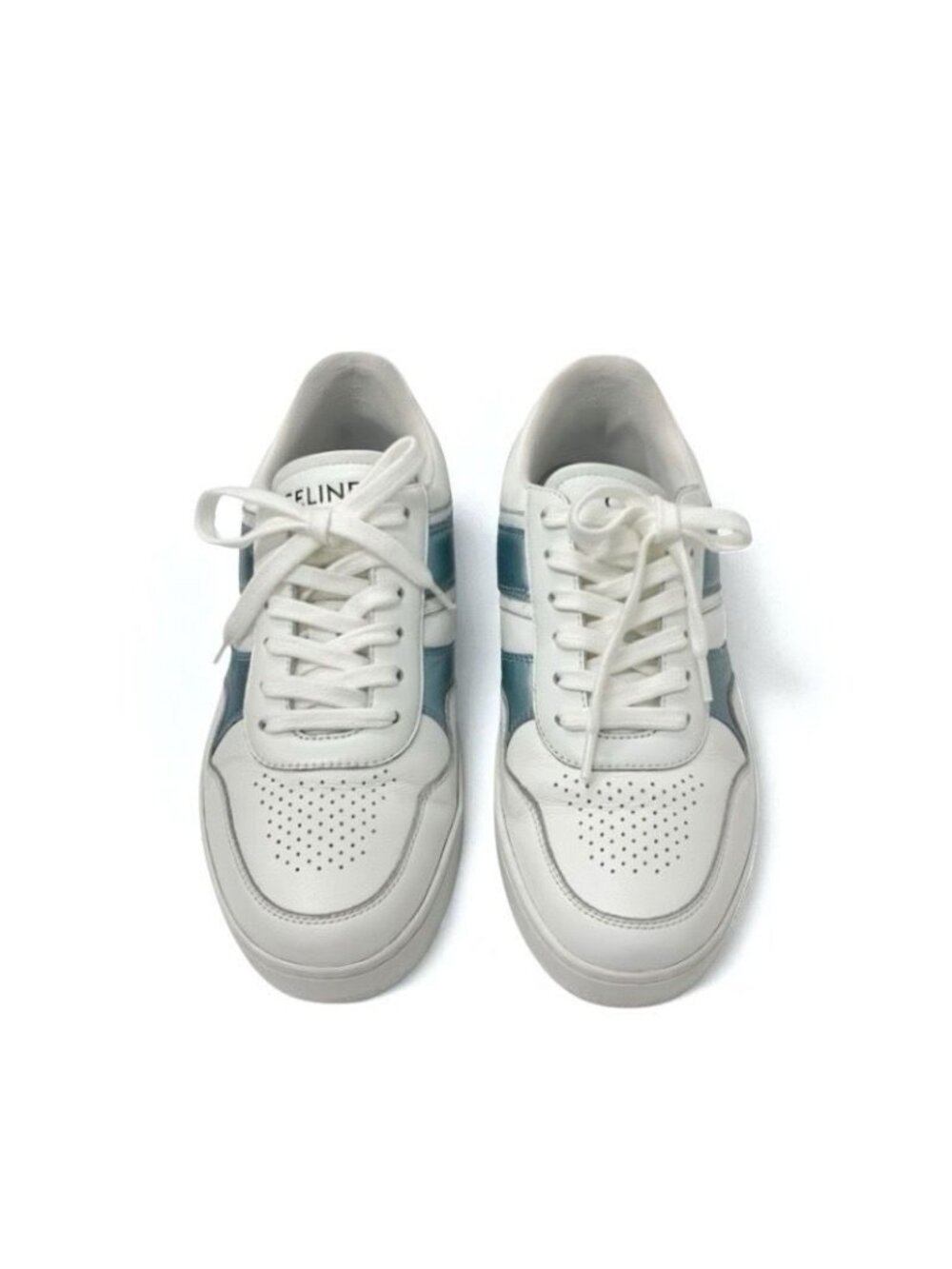 Celine Sneakers Shoes Leather White Blue Logo - Picture 3 of 11